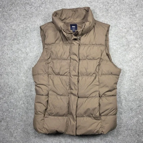 Gap Vest Women L Brown Puffer Zip Up Solid - Picture 2 of 14